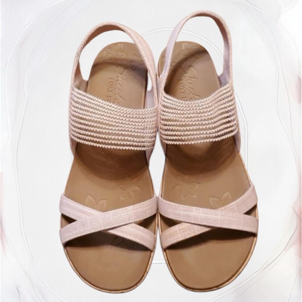 SKETCHERS cork luxe foam pink wedges sz 10 M shoes 2.5”in heel Pre Loved "As Is"